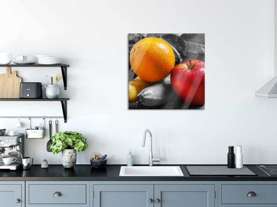 Apfel Banane Orange und Co., Glasbild Quadratisch