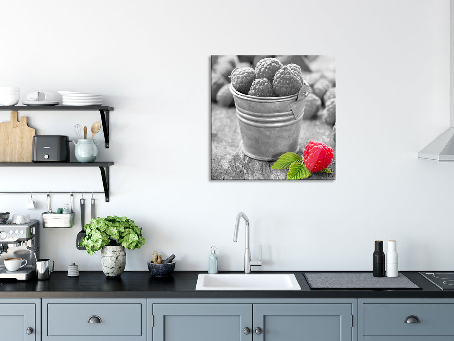 Früchte Eimer Obst Fruit food, Glasbild Quadratisch