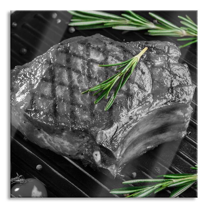 Pixxprint leckeres Rumpsteak auf Grill, Glasbild Quadratisch