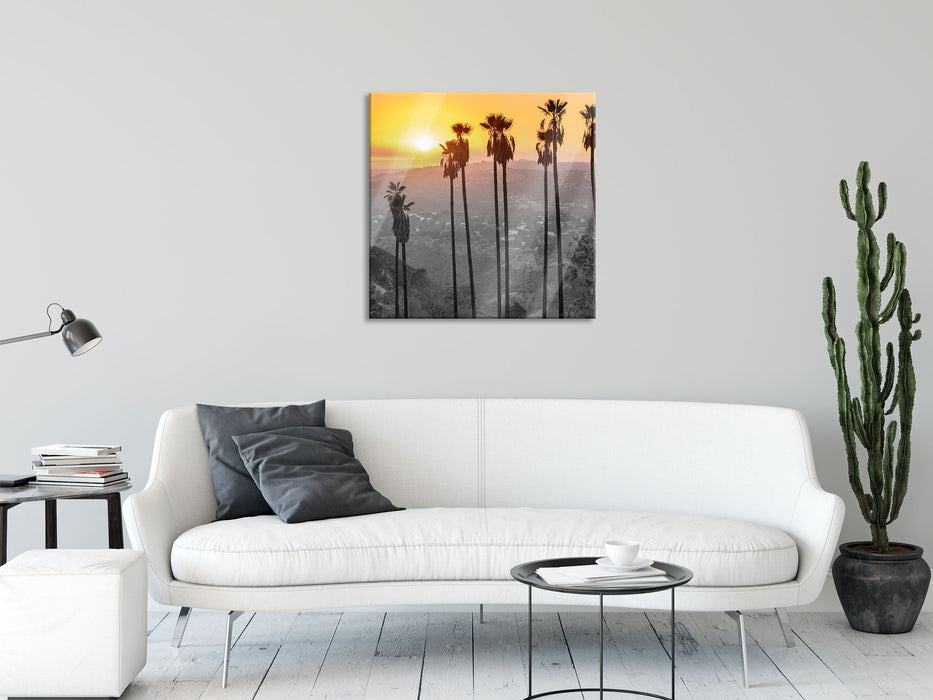 Aussicht auf den Hollywood Hills, Glasbild Quadratisch