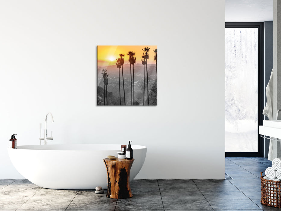 Aussicht auf den Hollywood Hills, Glasbild Quadratisch