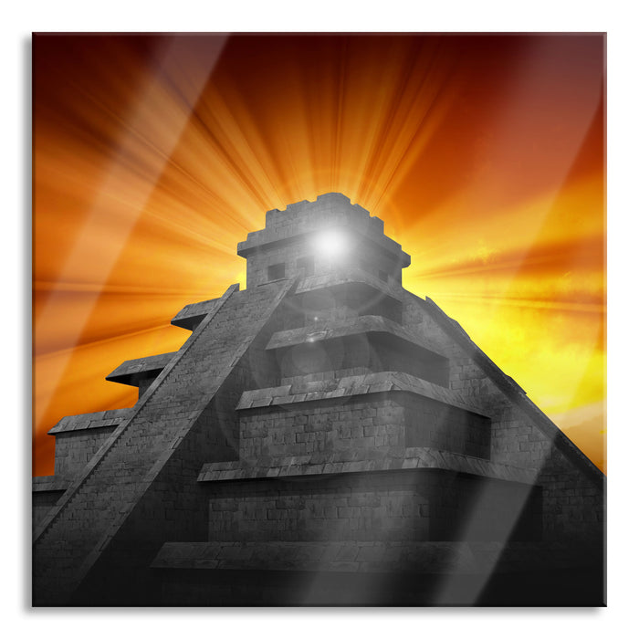 Pixxprint Maya Pyramide Tempelanlage, Glasbild Quadratisch