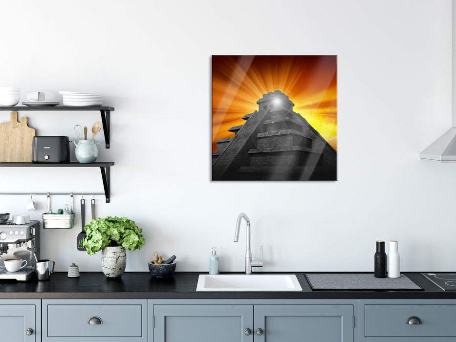 Maya Pyramide Tempelanlage, Glasbild Quadratisch