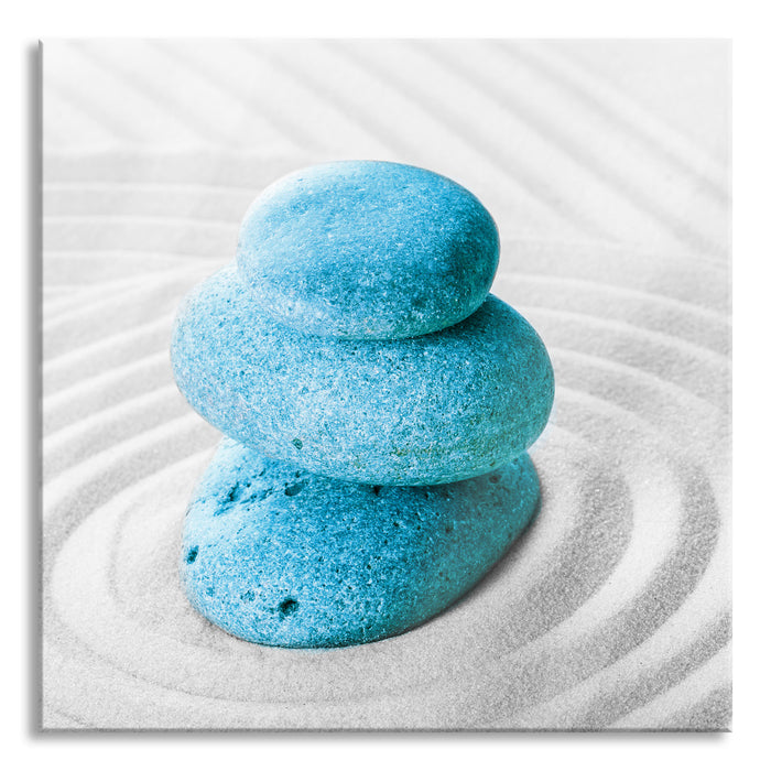 Pixxprint Steine im Sand, Glasbild Quadratisch