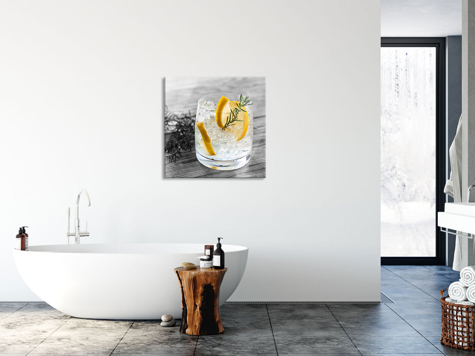 Drink mit Zitrone und Rosmarin, Glasbild Quadratisch
