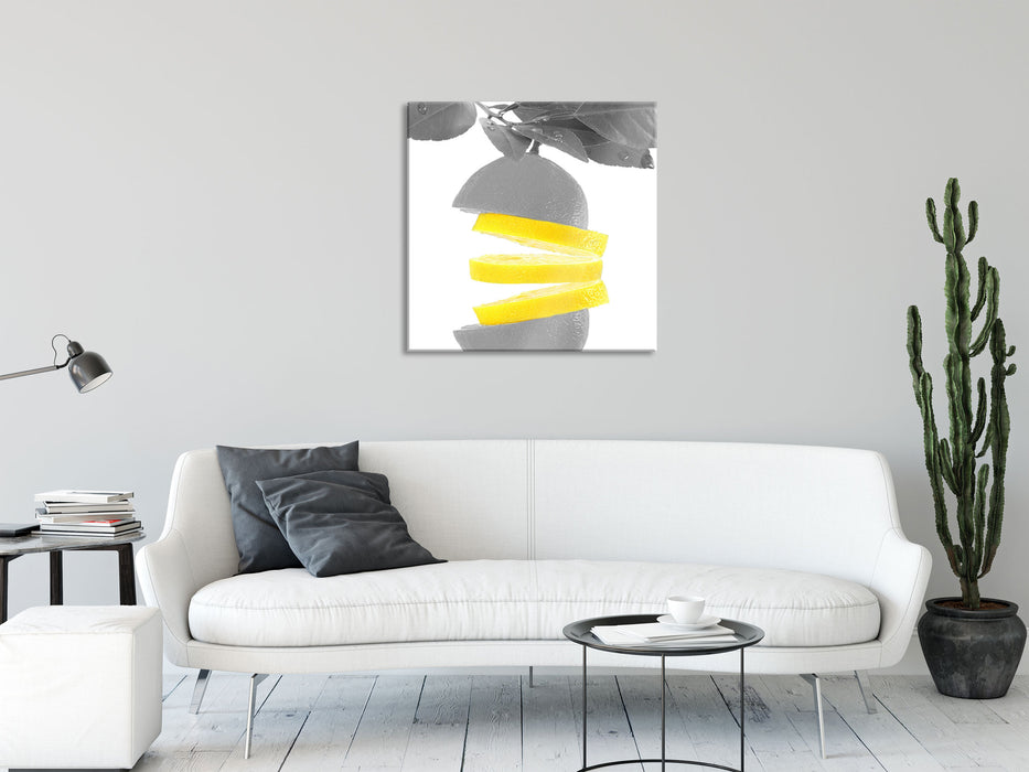 Frische aufgeschnittene Zitrone, Glasbild Quadratisch