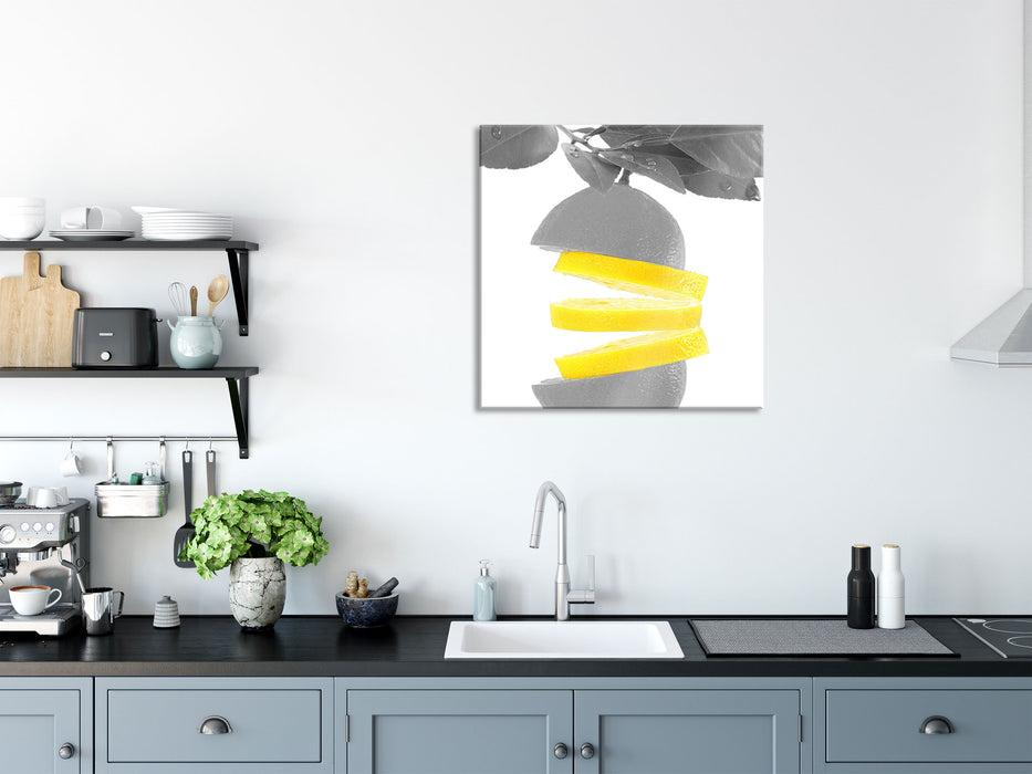 Frische aufgeschnittene Zitrone, Glasbild Quadratisch