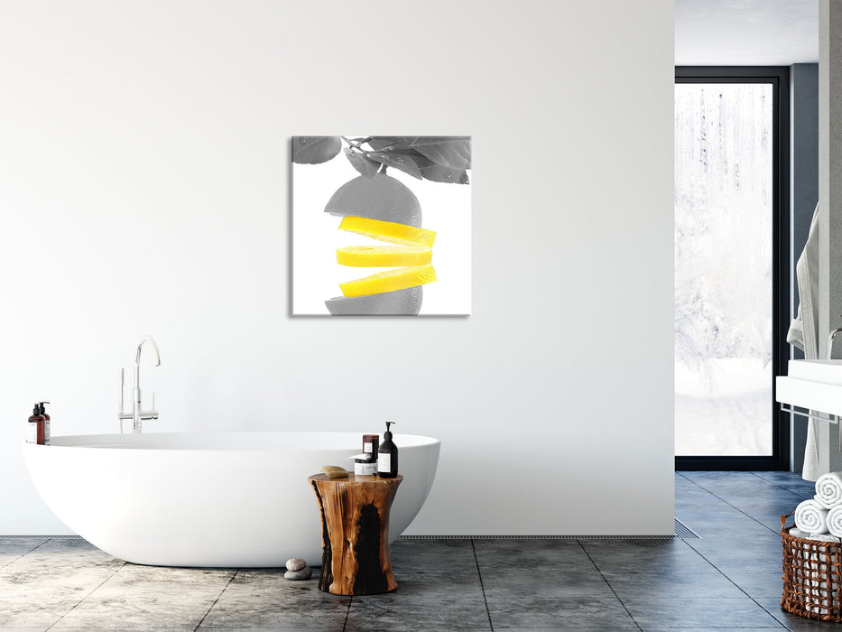 Frische aufgeschnittene Zitrone, Glasbild Quadratisch