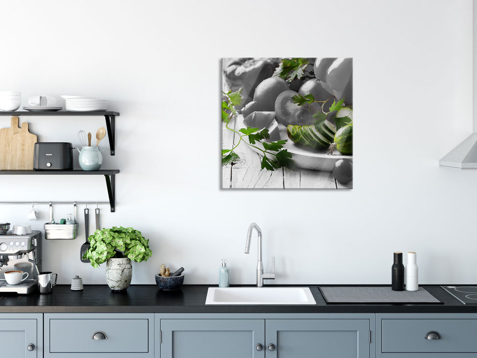 Gemüseteller, Glasbild Quadratisch