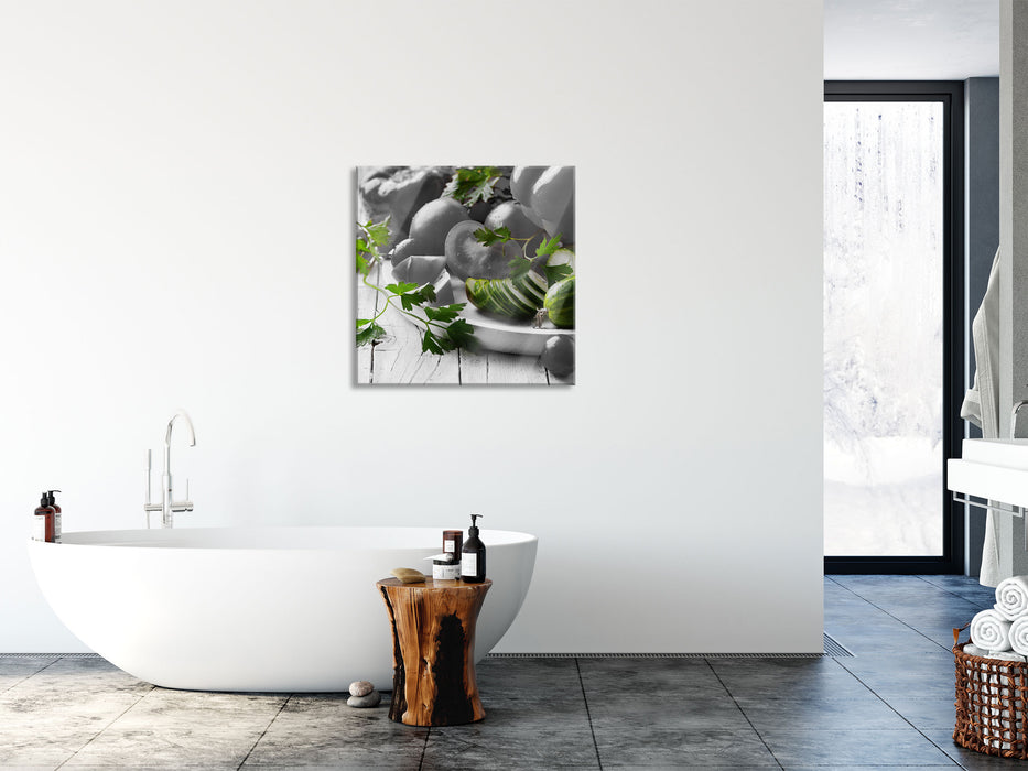 Gemüseteller, Glasbild Quadratisch