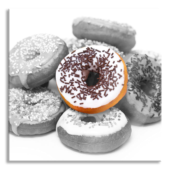 Pixxprint Donut mit Glasur und Liebesperlen, Glasbild Quadratisch