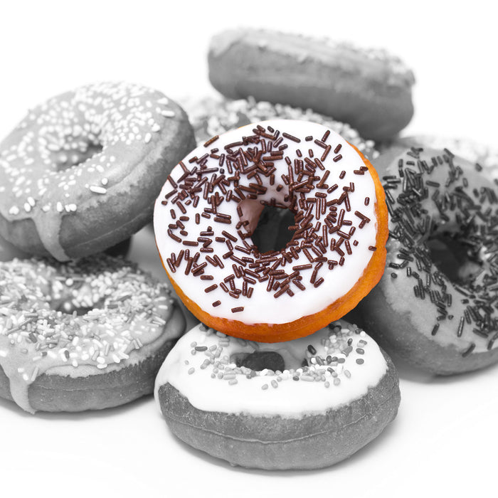 Donut mit Glasur und Liebesperlen, Glasbild Quadratisch