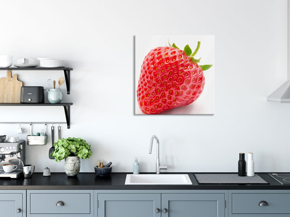 glänzende Erdbeere, Glasbild Quadratisch
