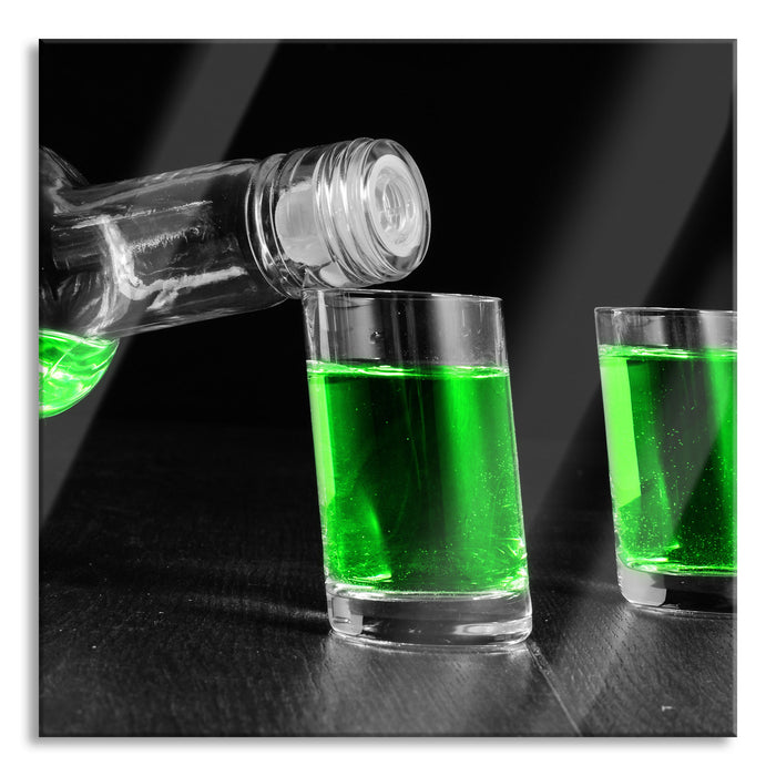 Pixxprint Dark Grüner Absinth, Glasbild Quadratisch