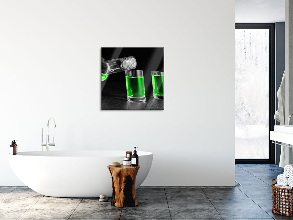 Dark Grüner Absinth, Glasbild Quadratisch