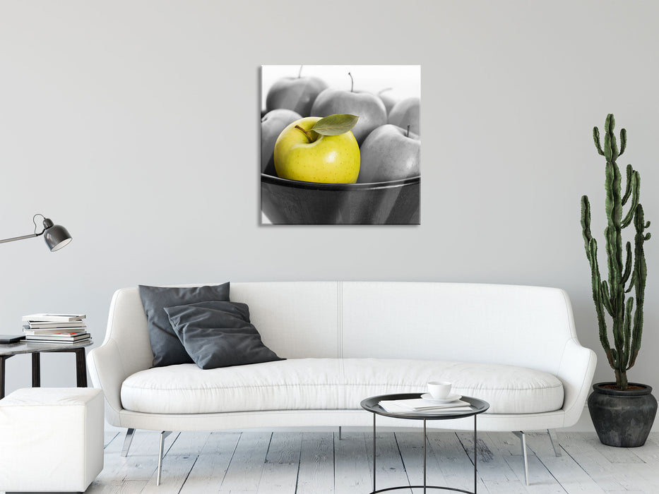 Apple Apfel Korb mit Äpfeln, Glasbild Quadratisch
