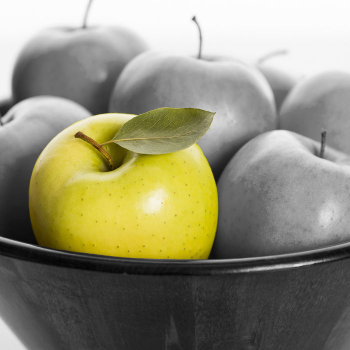 Apple Apfel Korb mit Äpfeln, Glasbild Quadratisch