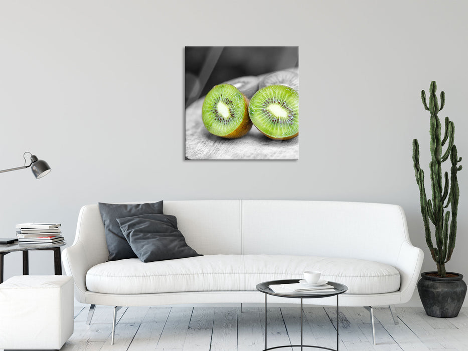 Grüne Saftige Kiwis, Glasbild Quadratisch