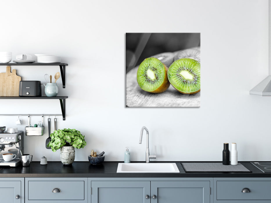Grüne Saftige Kiwis, Glasbild Quadratisch