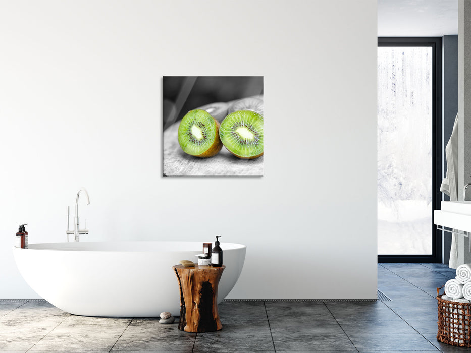 Grüne Saftige Kiwis, Glasbild Quadratisch