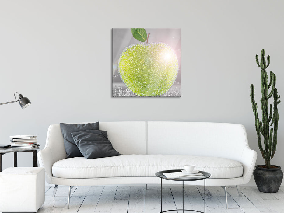 Apfel mit Wasserperlen, Glasbild Quadratisch