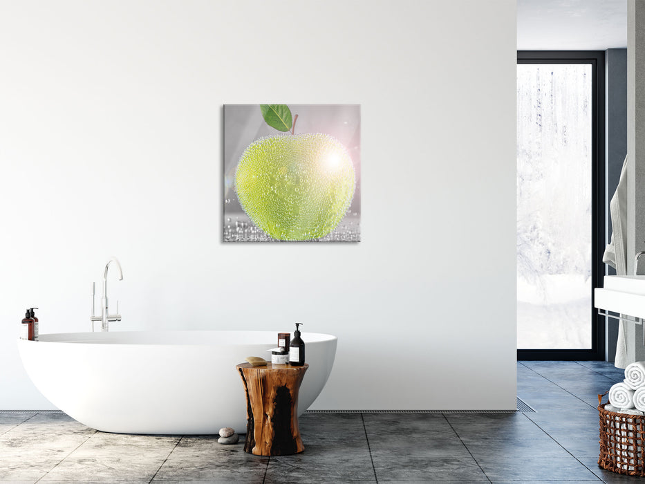 Apfel mit Wasserperlen, Glasbild Quadratisch
