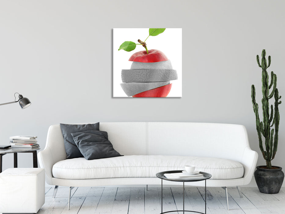 Früchte Mix Apfel Orange Limette, Glasbild Quadratisch