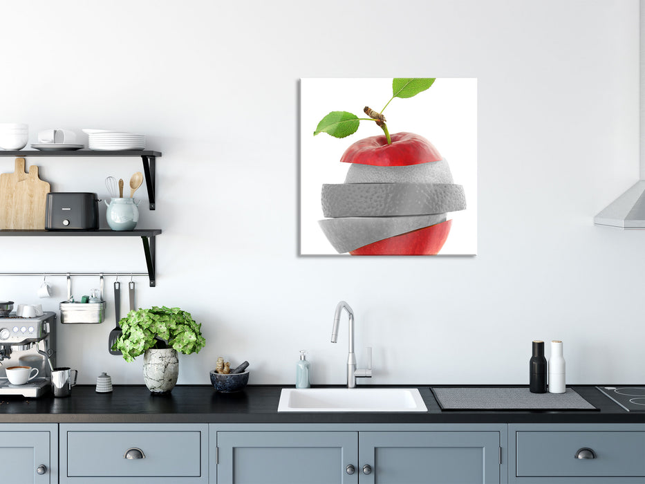 Früchte Mix Apfel Orange Limette, Glasbild Quadratisch