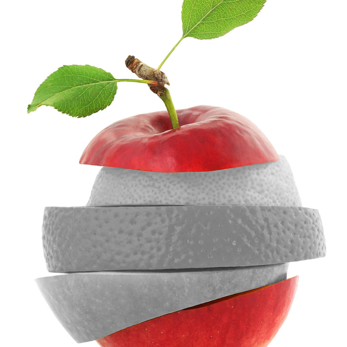 Früchte Mix Apfel Orange Limette, Glasbild Quadratisch