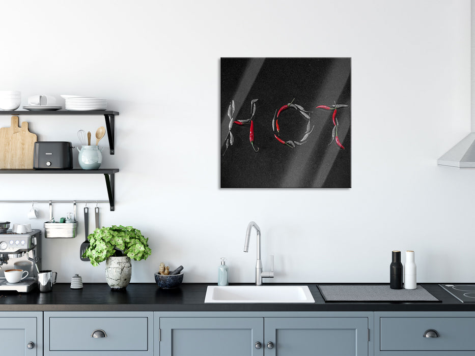Rote scharfe Chilishoten hot, Glasbild Quadratisch