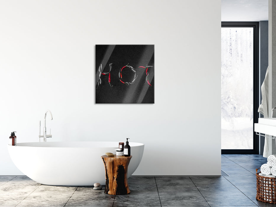Rote scharfe Chilishoten hot, Glasbild Quadratisch