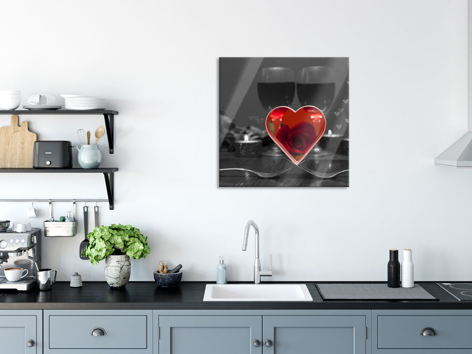 Valentinstags Dinner, Glasbild Quadratisch