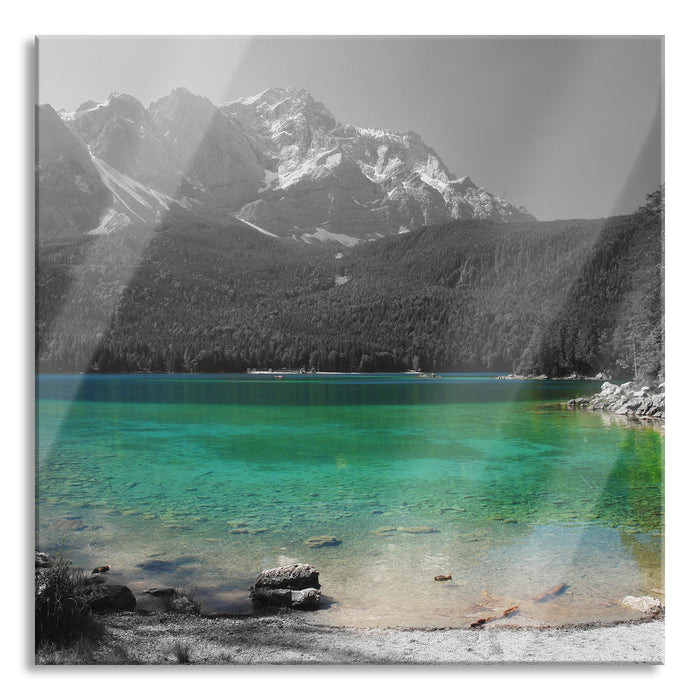 Pixxprint Eibsee vor der Zugspitze, Glasbild Quadratisch