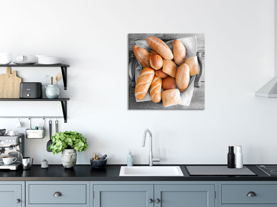 Leckere Knusprige Brötchen, Glasbild Quadratisch
