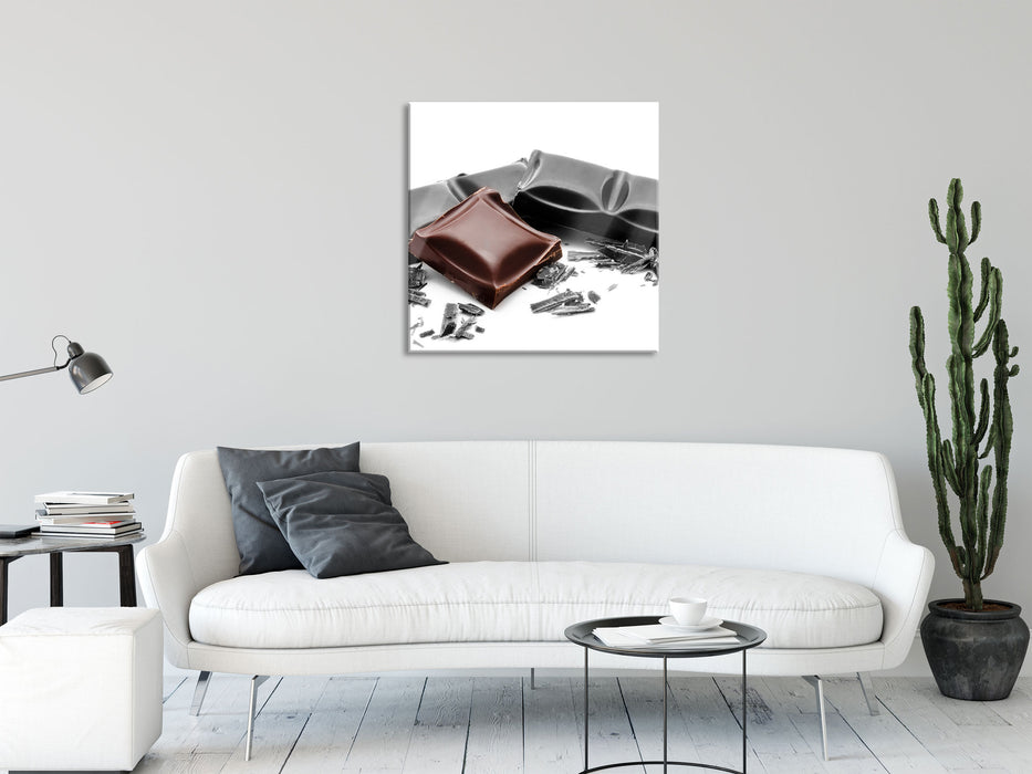leckere Tafel Schokolade, Glasbild Quadratisch