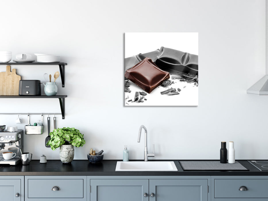 leckere Tafel Schokolade, Glasbild Quadratisch