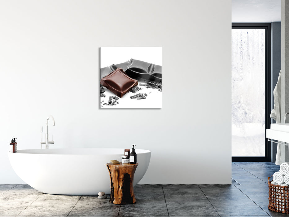leckere Tafel Schokolade, Glasbild Quadratisch