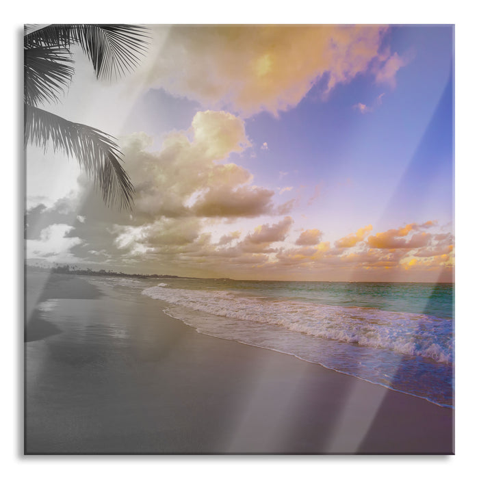 Pixxprint Spaziergang am Strand, Glasbild Quadratisch