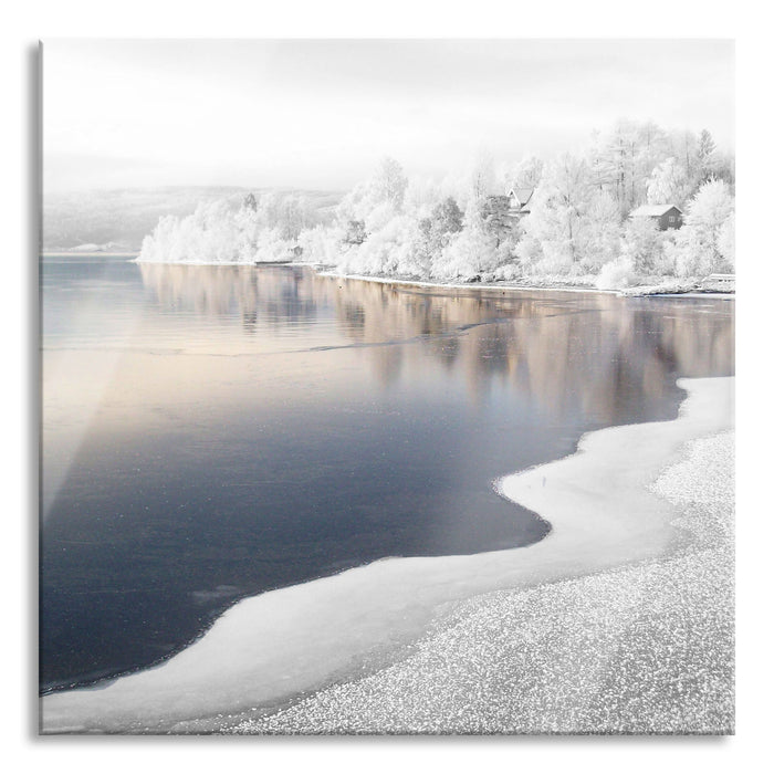 Pixxprint Winterlandschaft Wald Schnee, Glasbild Quadratisch