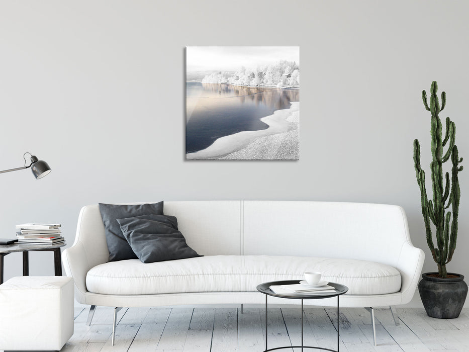 Winterlandschaft Wald Schnee, Glasbild Quadratisch