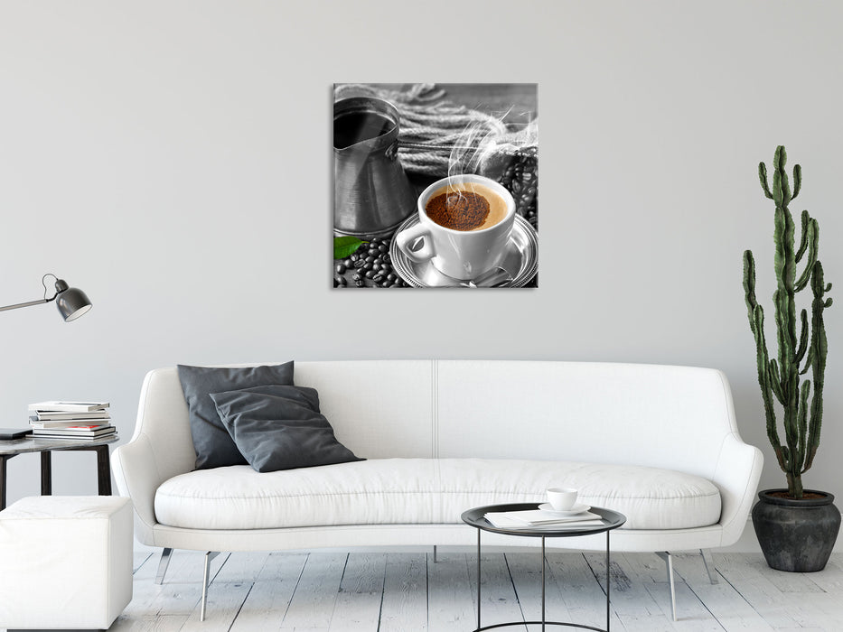 Kaffe mit Kännchen, Glasbild Quadratisch