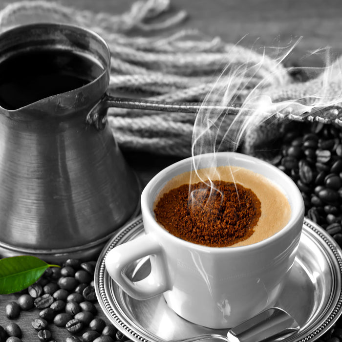 Kaffe mit Kännchen, Glasbild Quadratisch