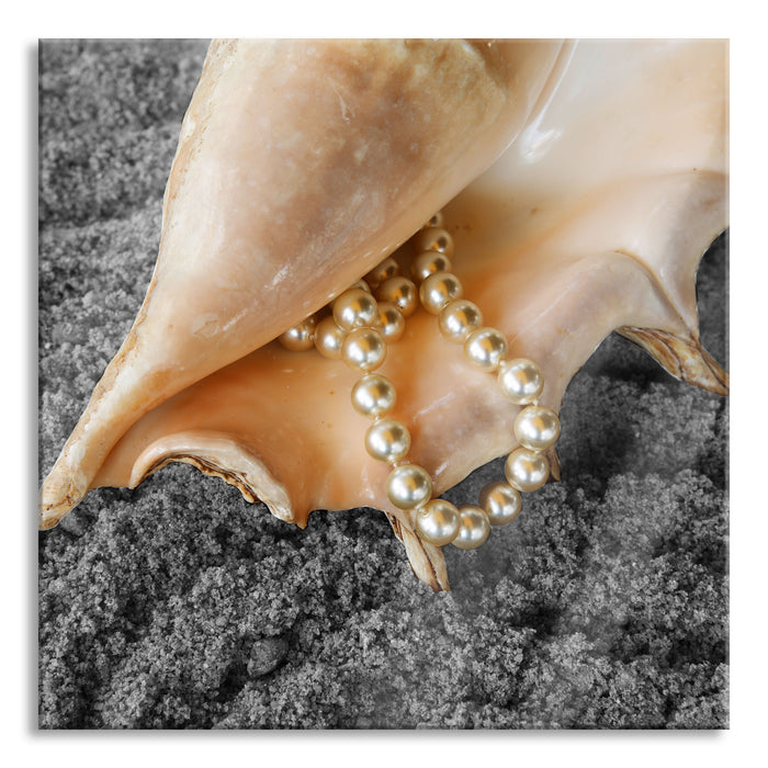 Muschel Perlenkette, Glasbild Quadratisch