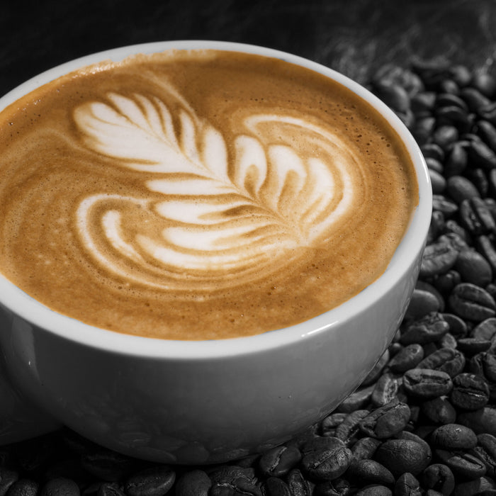 Dekor auf Kaffee, Glasbild Quadratisch