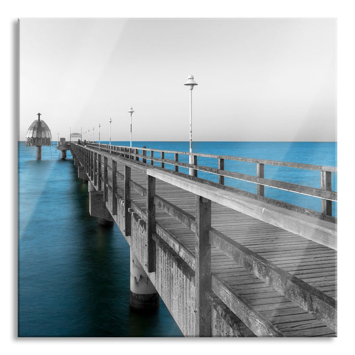 Pixxprint Langer Pier Steg ins Meer, Glasbild Quadratisch