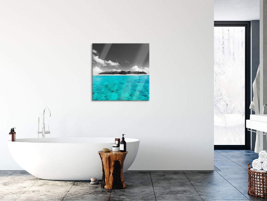 Malediven mit azurblauen Wasser, Glasbild Quadratisch