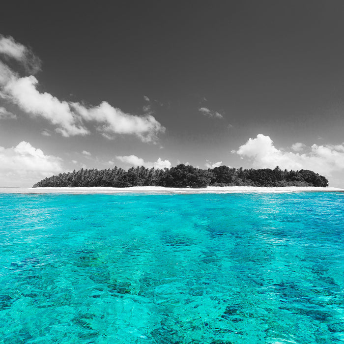 Malediven mit azurblauen Wasser, Glasbild Quadratisch