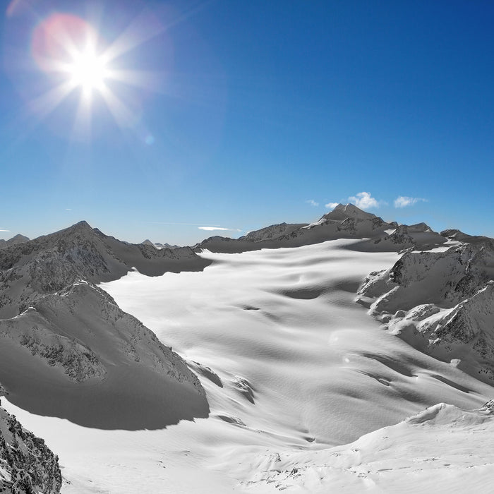 Sonne in den Winterbergen, Glasbild Quadratisch