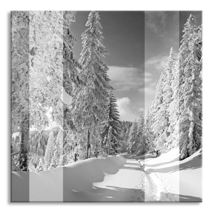 Pixxprint Winterlandschaft mit Bäumen, Glasbild Quadratisch