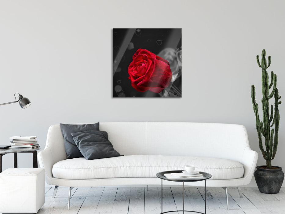 rote Rosen zum Valentinstag, Glasbild Quadratisch